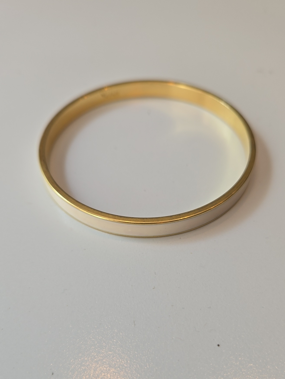 Vintage Crown Trifari Gold-Tone Cream Enamel Bangle Bracelet